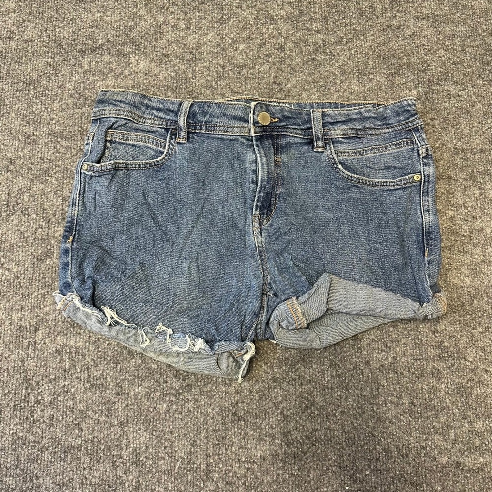 Promod Shorts Womens Size 12 Blue Denim Frayed Hem Casual Mid Rise Jean Lucien